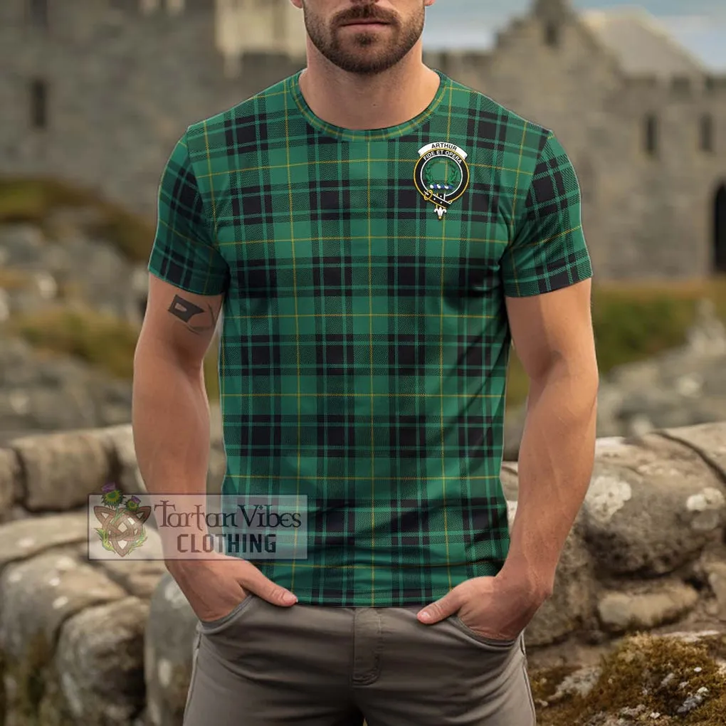 Arthur Ancient Tartan Cotton T-Shirt with Family Crest