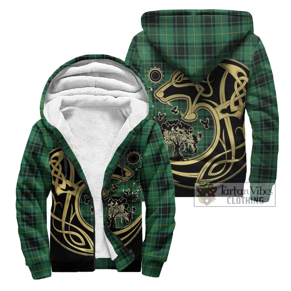 Arthur Ancient Tartan Sherpa Hoodie with Family Crest Celtic Wolf Style