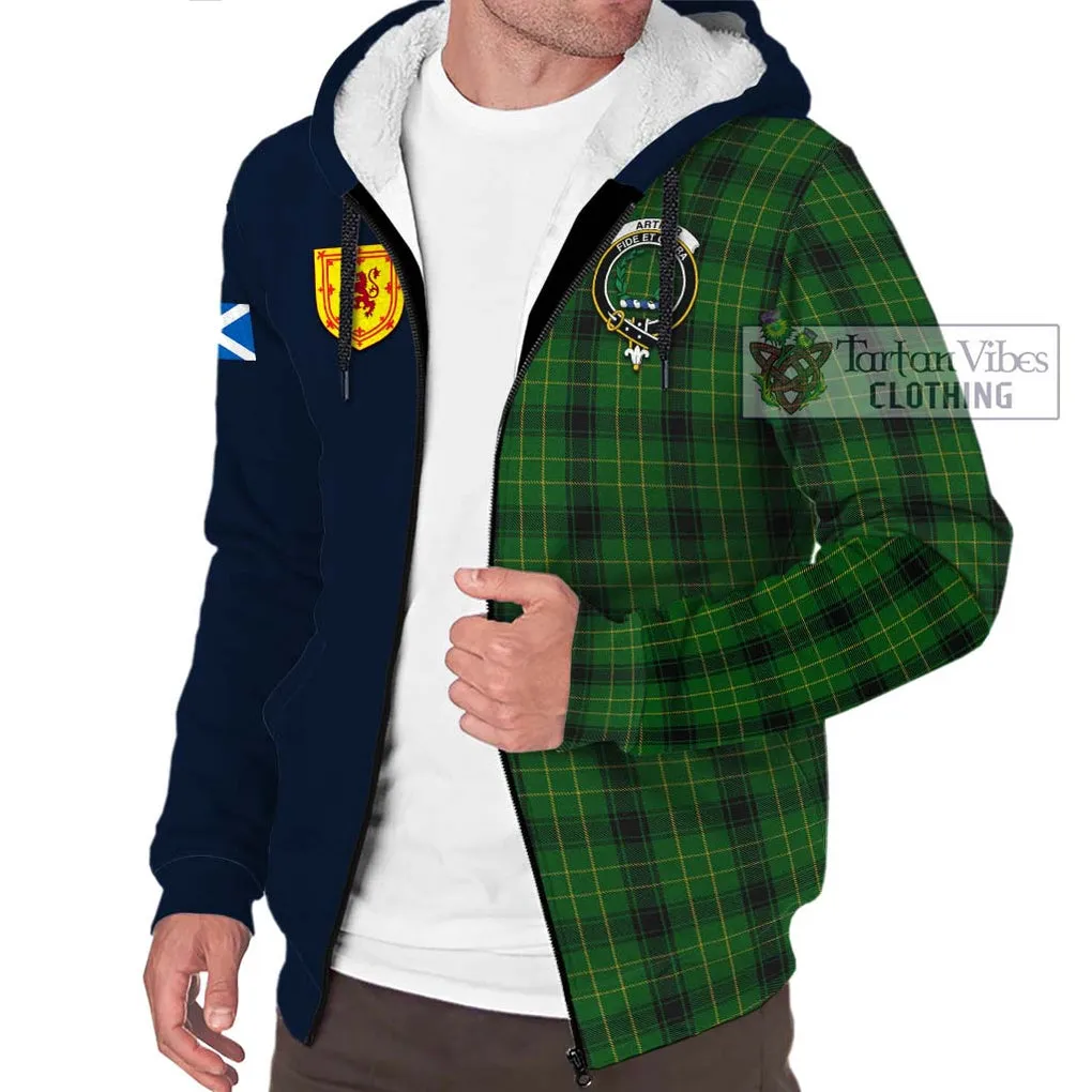 Arthur Highland Tartan Sherpa Hoodie Alba with Scottish Lion Royal Arm Half Style