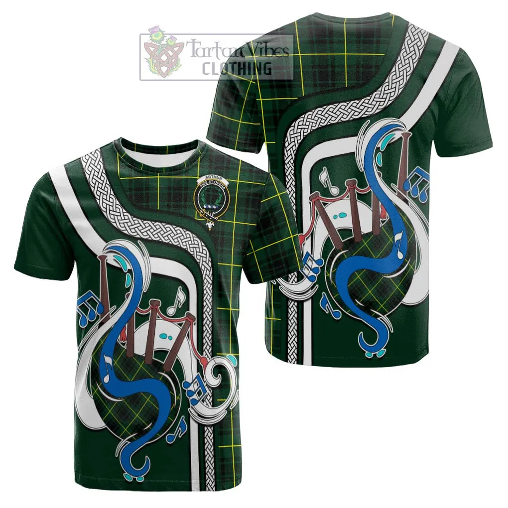 Arthur Modern Tartan Cotton T-shirt with Epic Bagpipe Style