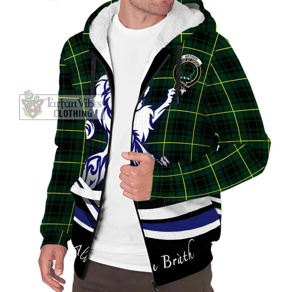 Arthur Modern Tartan Sherpa Hoodie with Alba Gu Brath Regal Lion Emblem