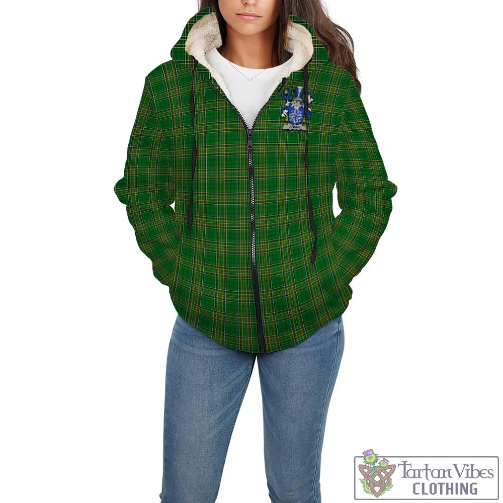 Atkins Irish Clan Tartan Sherpa Hoodie with Coat of Arms