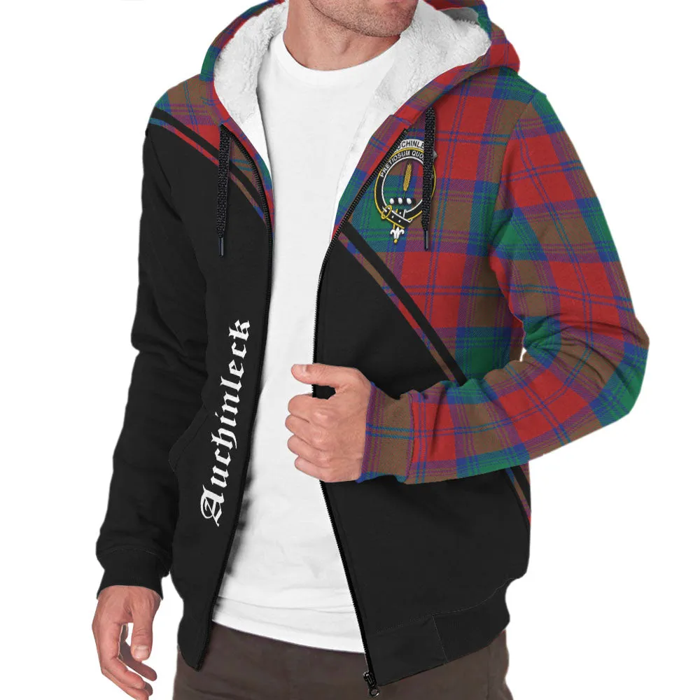 Auchinleck (Affleck) Tartan Sherpa Hoodie with Family Crest Curve Style