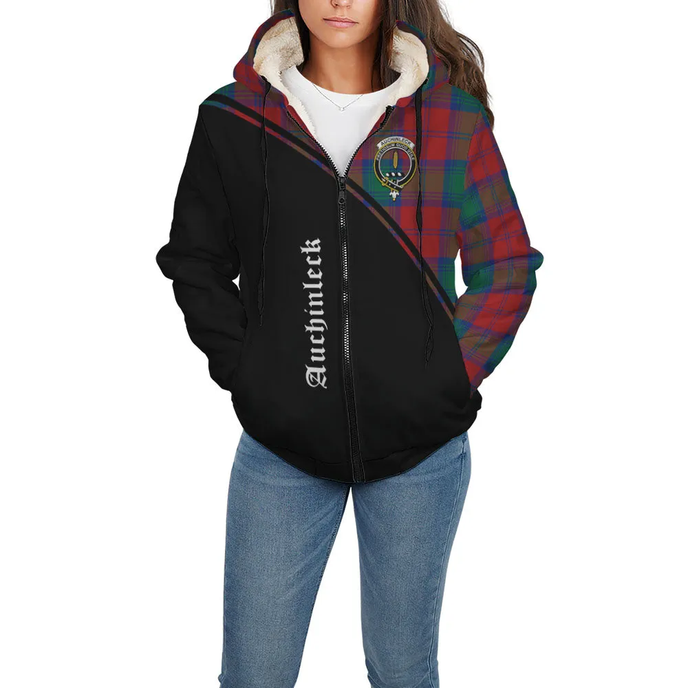 Auchinleck (Affleck) Tartan Sherpa Hoodie with Family Crest Curve Style