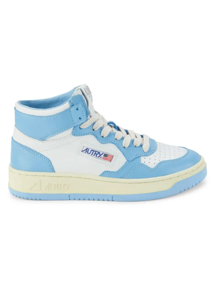 Autry Color Block Leather Sneakers in White Blue