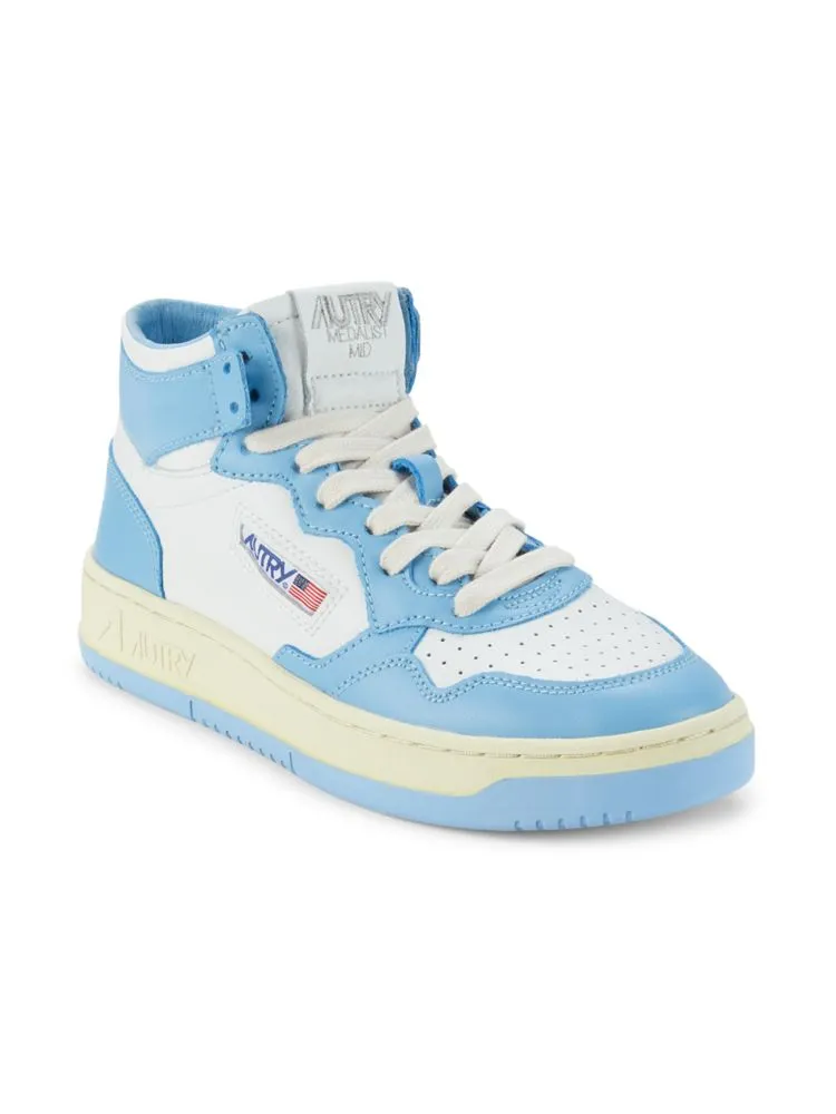 Autry Color Block Leather Sneakers in White Blue