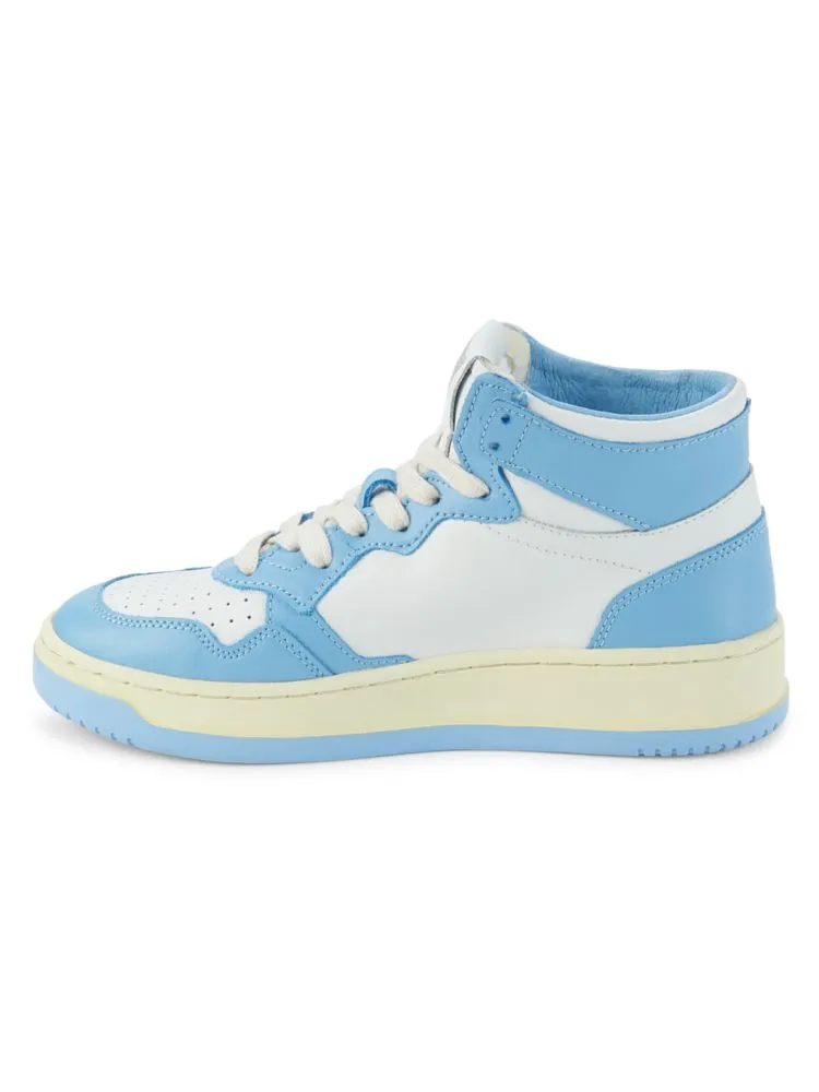 Autry Color Block Leather Sneakers in White Blue