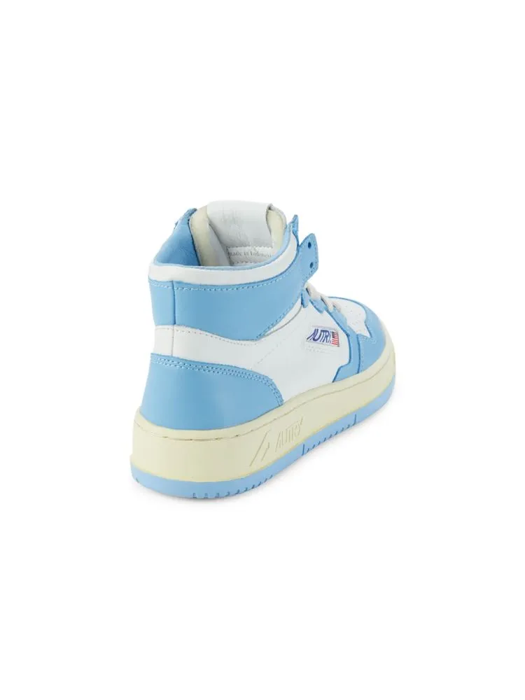 Autry Color Block Leather Sneakers in White Blue