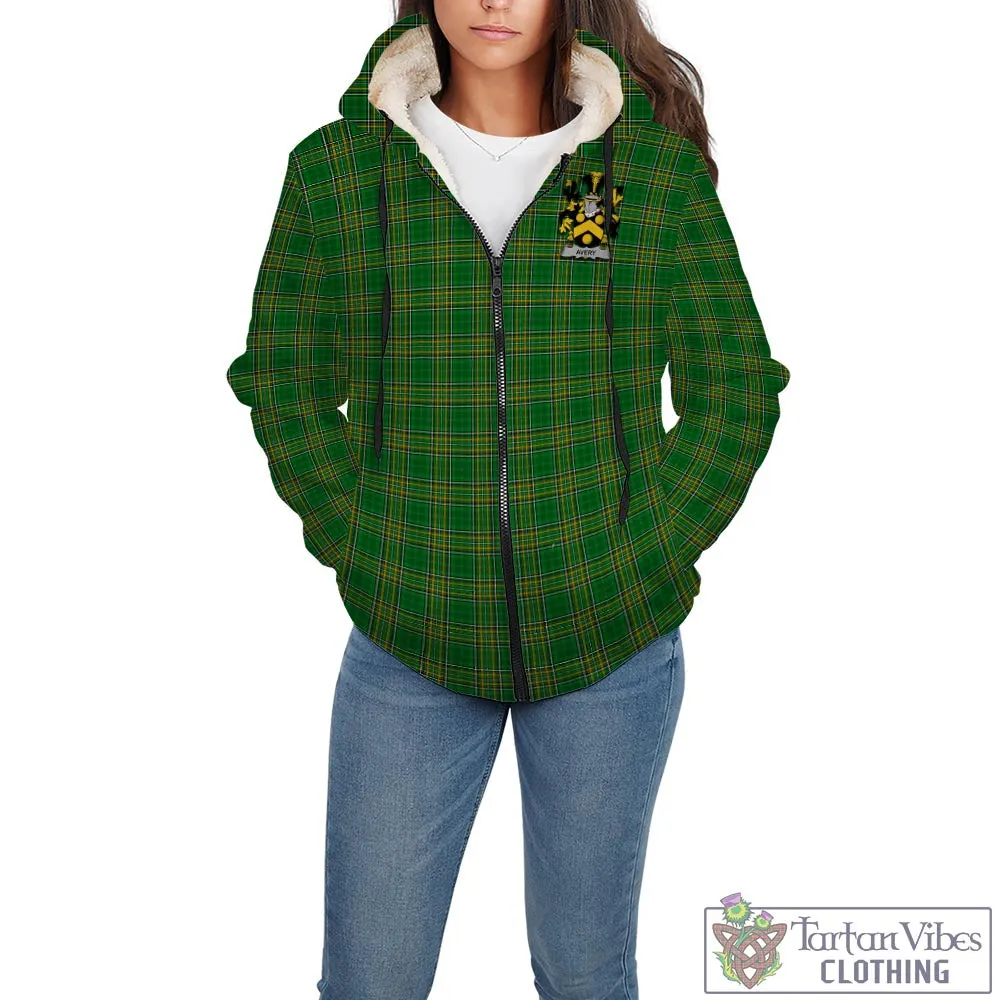 Avery Irish Clan Tartan Sherpa Hoodie with Coat of Arms