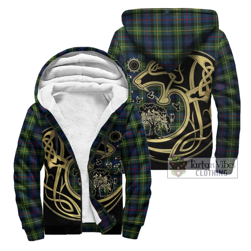 Bailey Modern Tartan Sherpa Hoodie with Family Crest Celtic Wolf Style