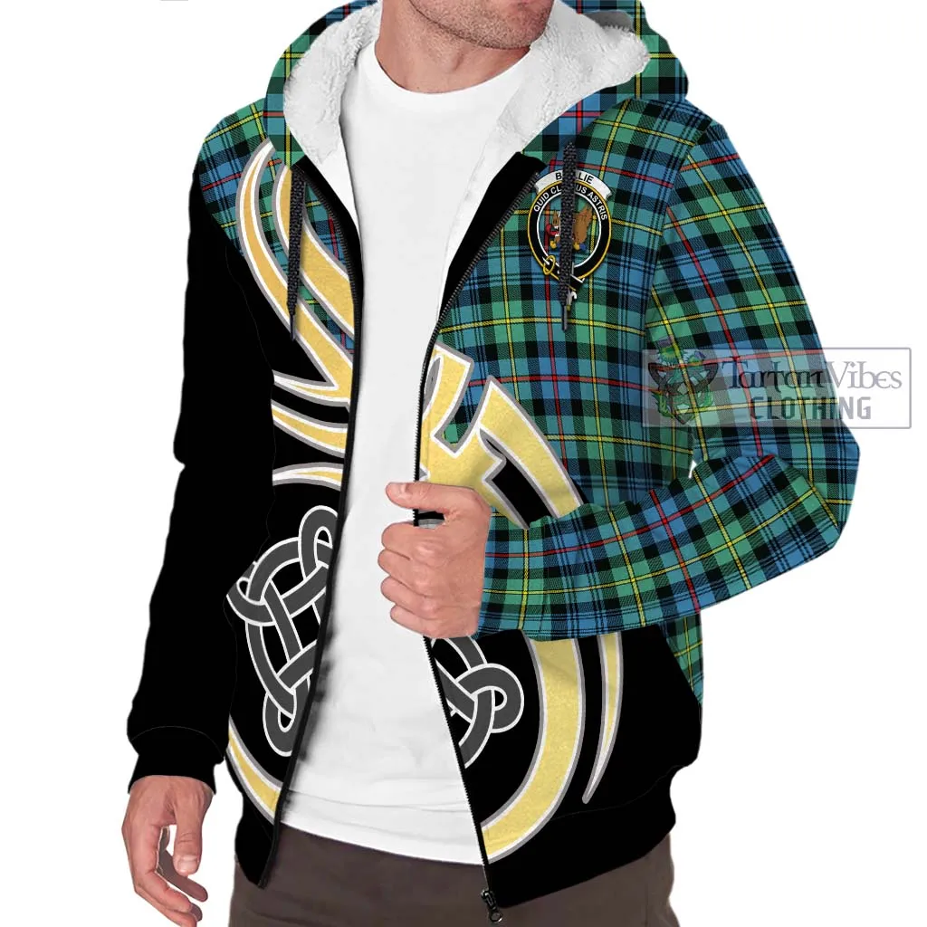 Baillie Ancient Tartan Sherpa Hoodie with Family Crest and Celtic Symbol Style