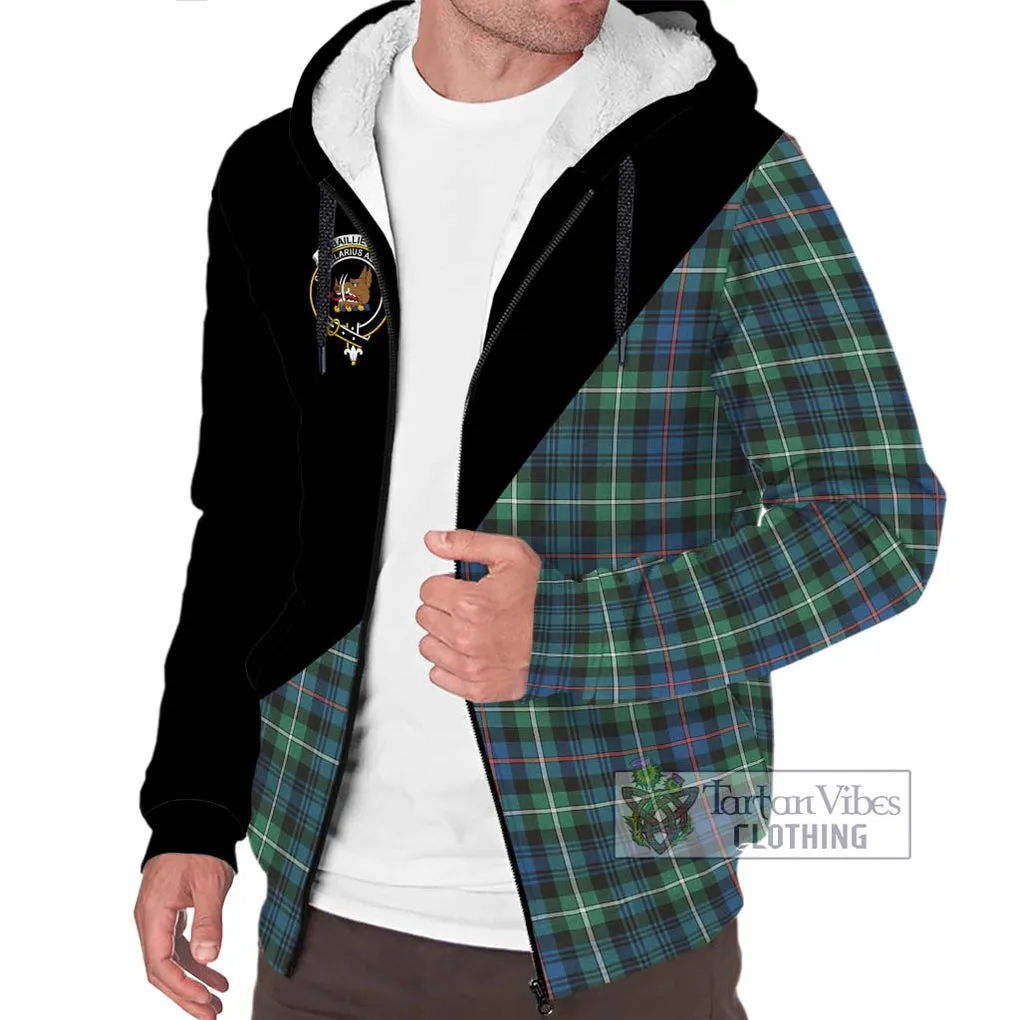 Baillie Ancient Tartan Sherpa Hoodie with Family Crest and Military Logo Style