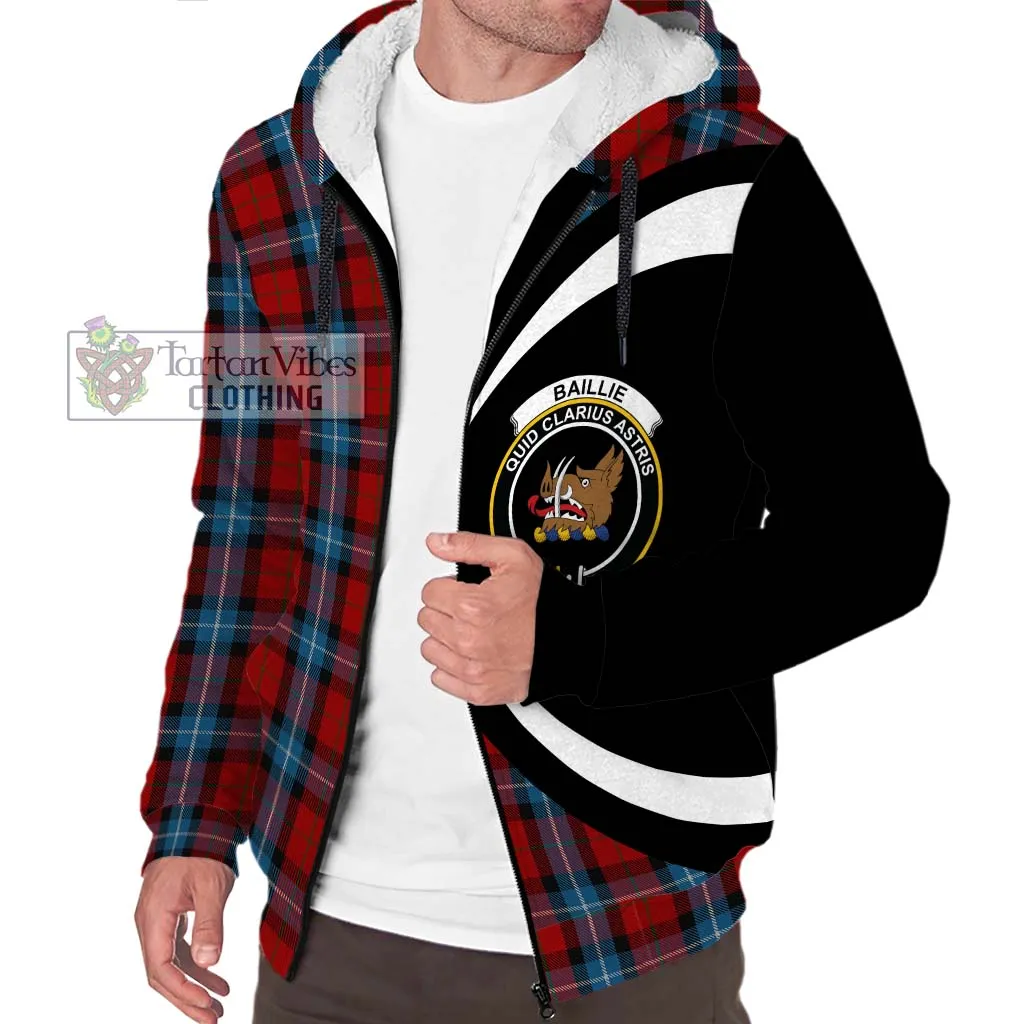 Baillie of Polkemmet Red Tartan Sherpa Hoodie with Family Crest Circle Style