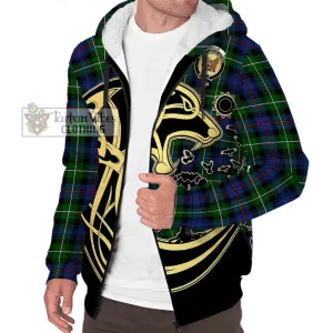 Baillie Tartan Sherpa Hoodie with Family Crest Celtic Wolf Style