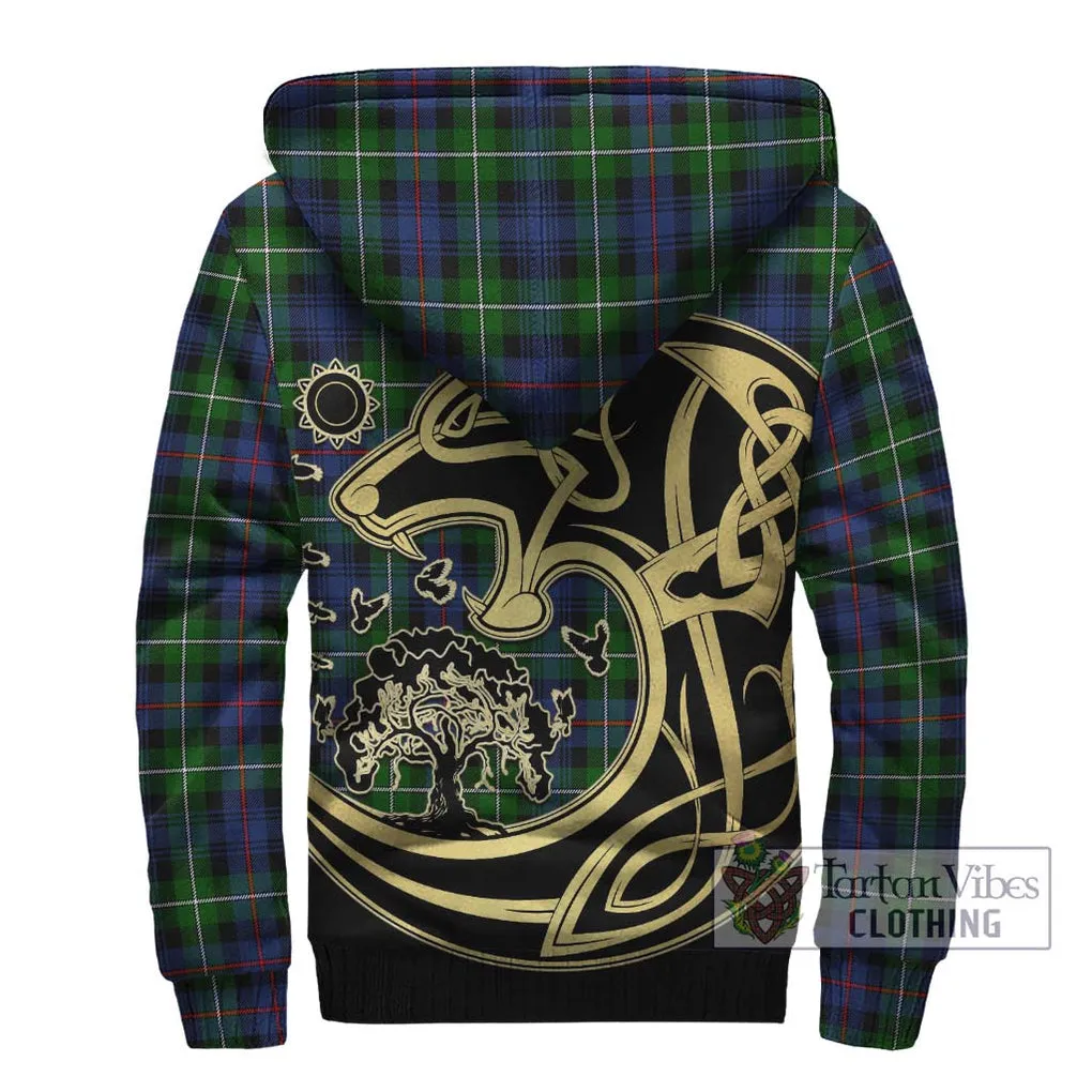 Baillie Tartan Sherpa Hoodie with Family Crest Celtic Wolf Style