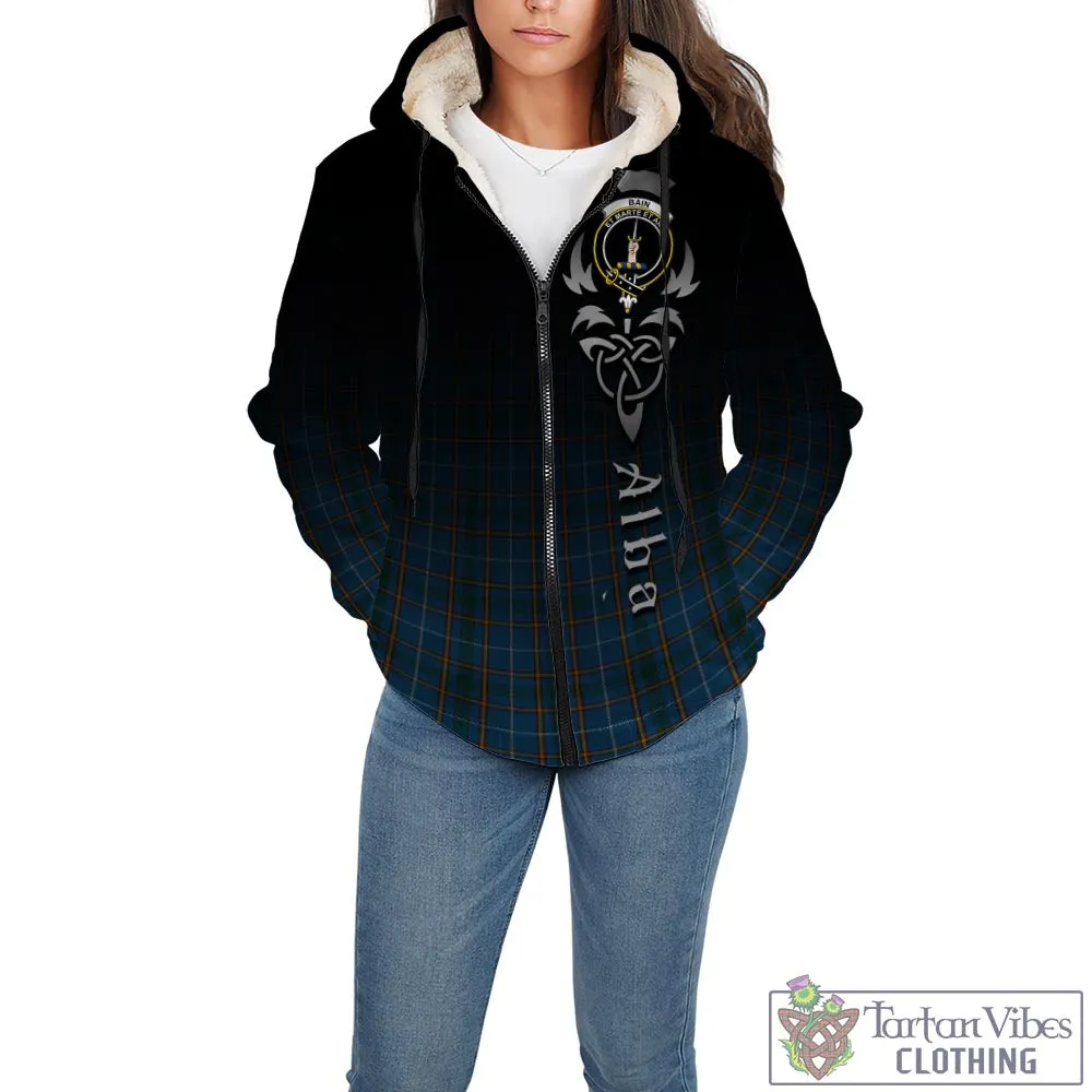 Bain Tartan Sherpa Hoodie Featuring Alba Gu Brath Family Crest Celtic Inspired