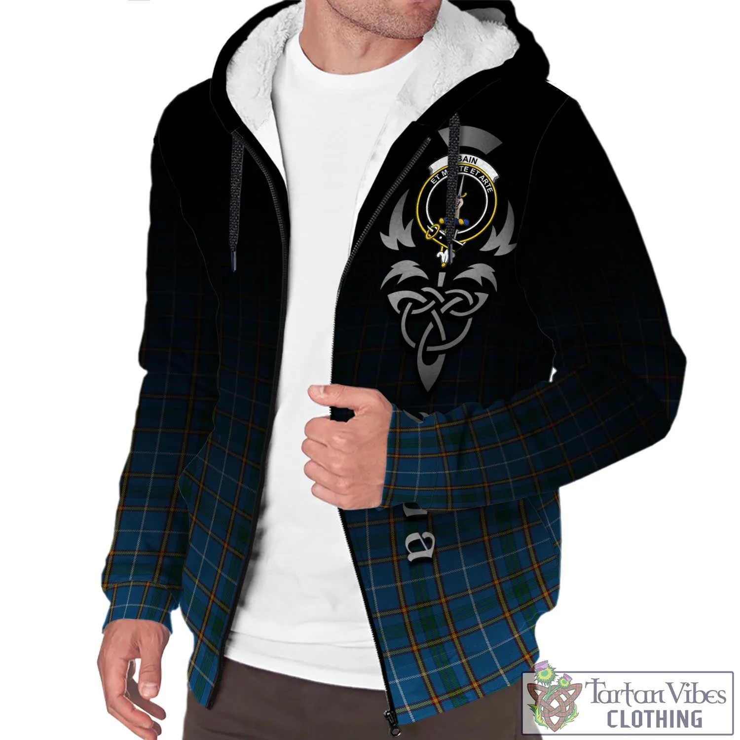 Bain Tartan Sherpa Hoodie Featuring Alba Gu Brath Family Crest Celtic Inspired