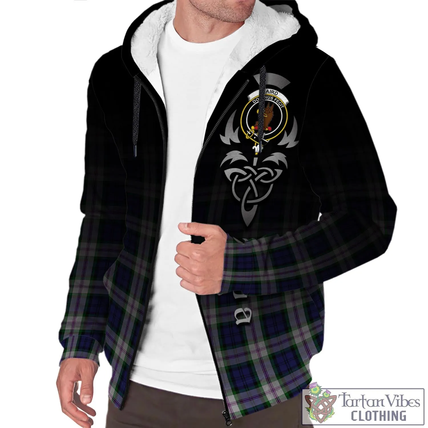 Baird Dress Tartan Sherpa Hoodie Featuring Alba Gu Brath Family Crest Celtic Inspired