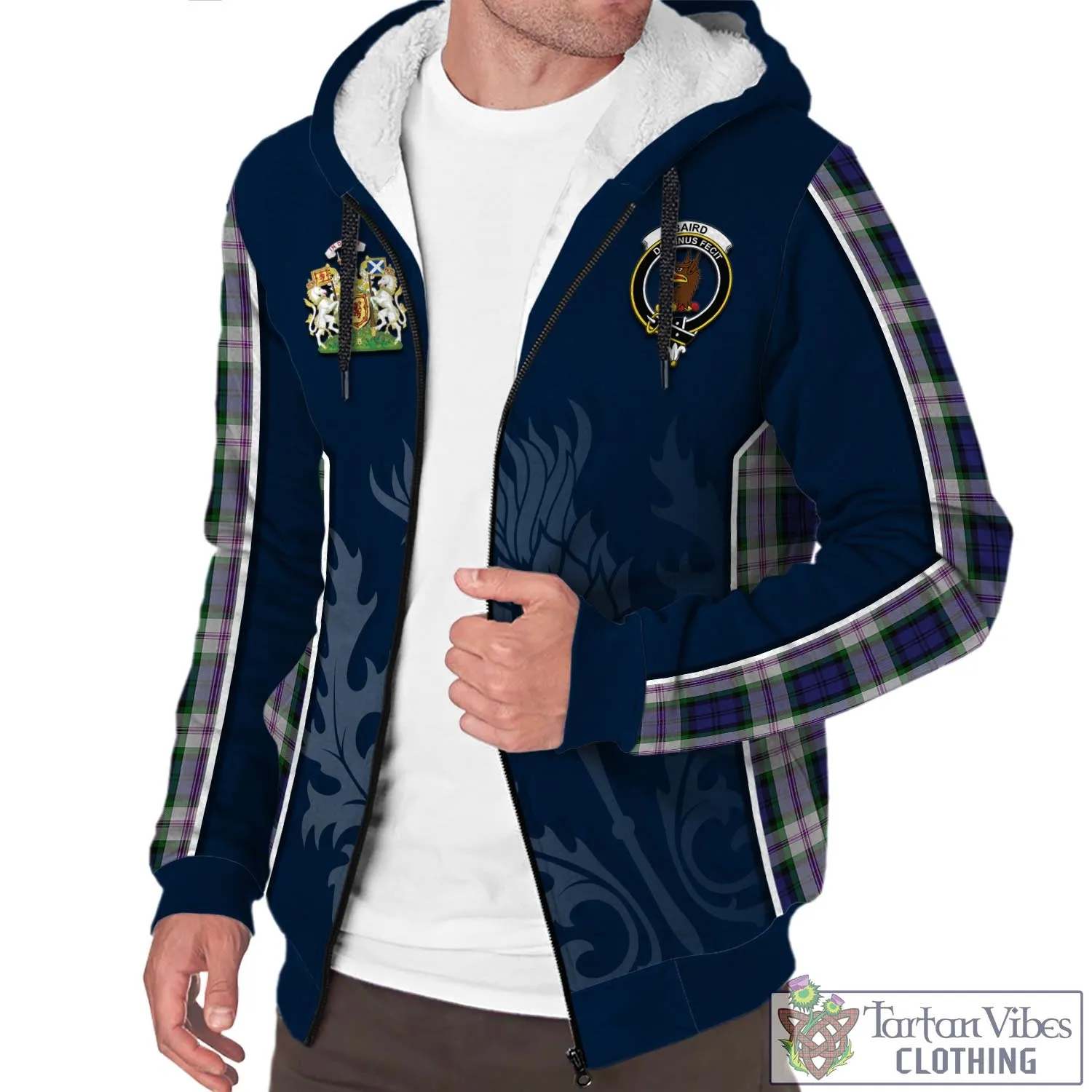 Baird Dress Tartan Sherpa Hoodie with Family Crest and Scottish Thistle Vibes Sport Style