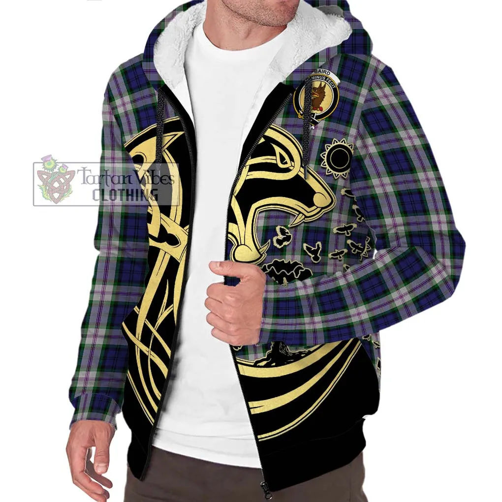 Baird Dress Tartan Sherpa Hoodie with Family Crest Celtic Wolf Style