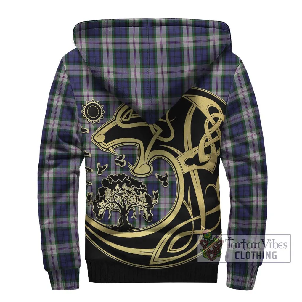 Baird Dress Tartan Sherpa Hoodie with Family Crest Celtic Wolf Style