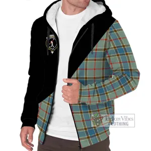 Balfour Blue Tartan Sherpa Hoodie with Family Crest and Military Logo Style