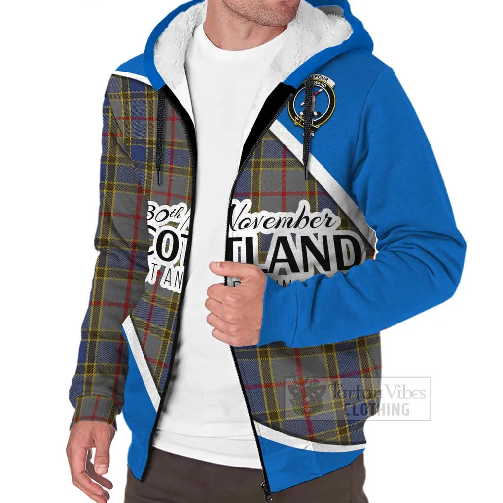 Balfour Family Crest Tartan Sherpa Hoodie Celebrate Saint Andrew's Day in Style