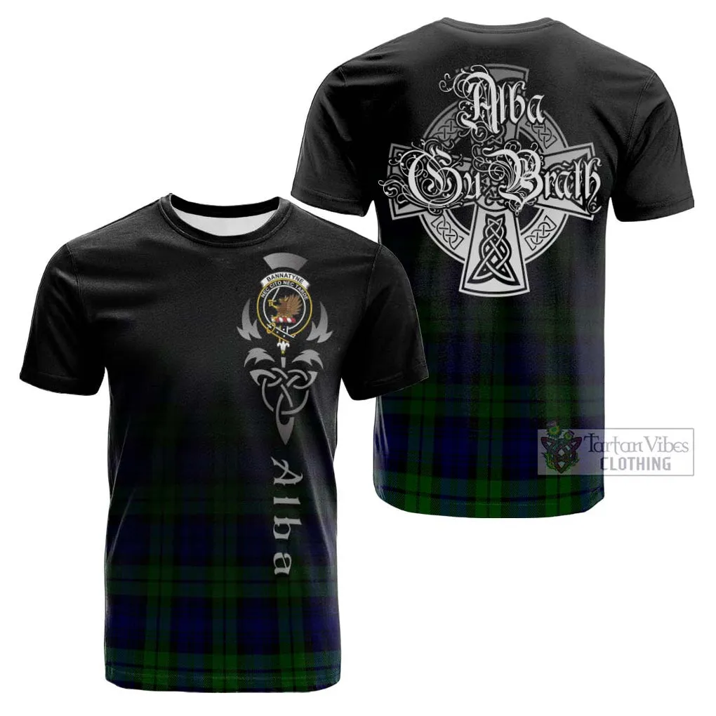 Bannatyne Tartan Cotton T-shirt Featuring Alba Gu Brath Family Crest Celtic Inspired