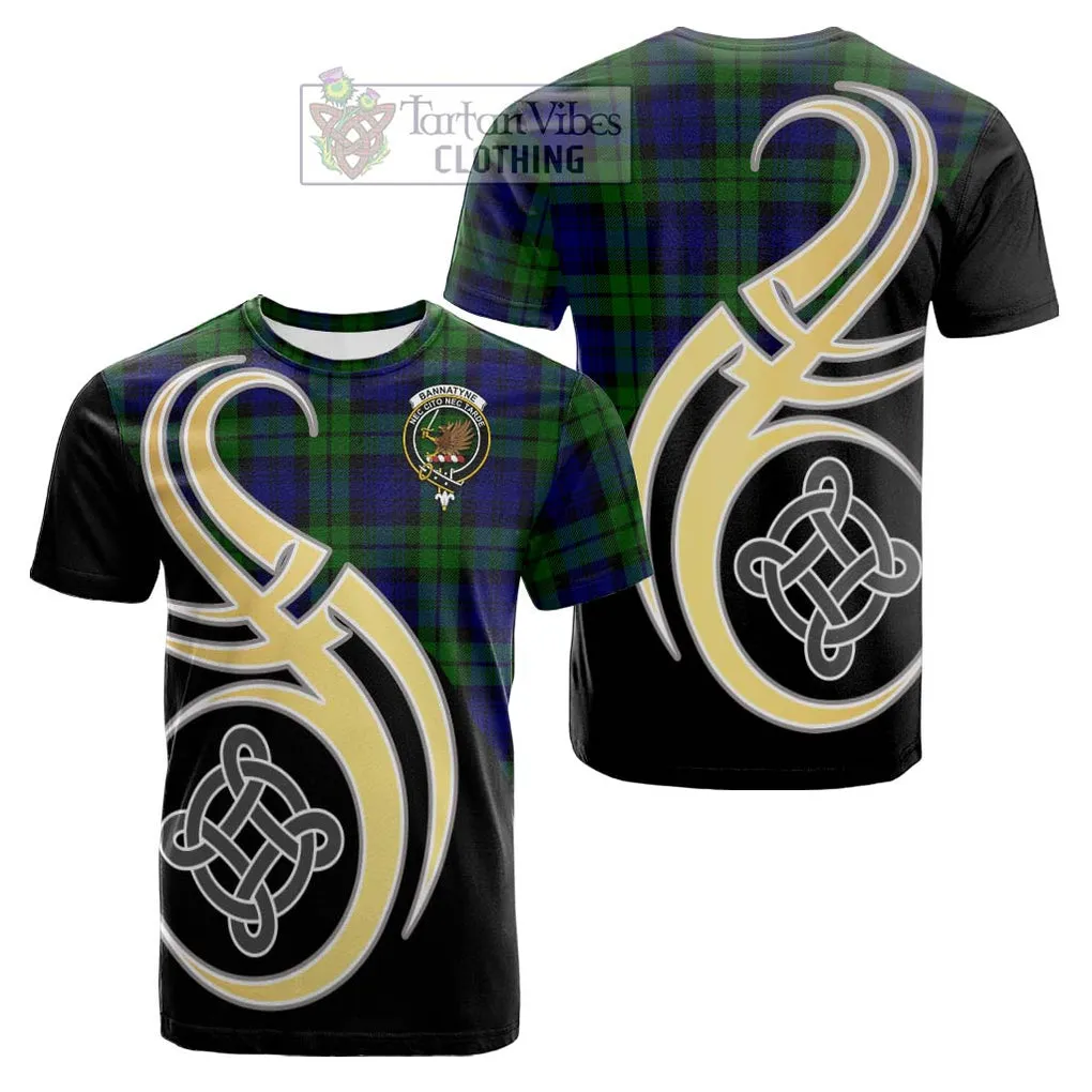 Bannatyne Tartan Cotton T-shirt with Family Crest and Celtic Symbol Style