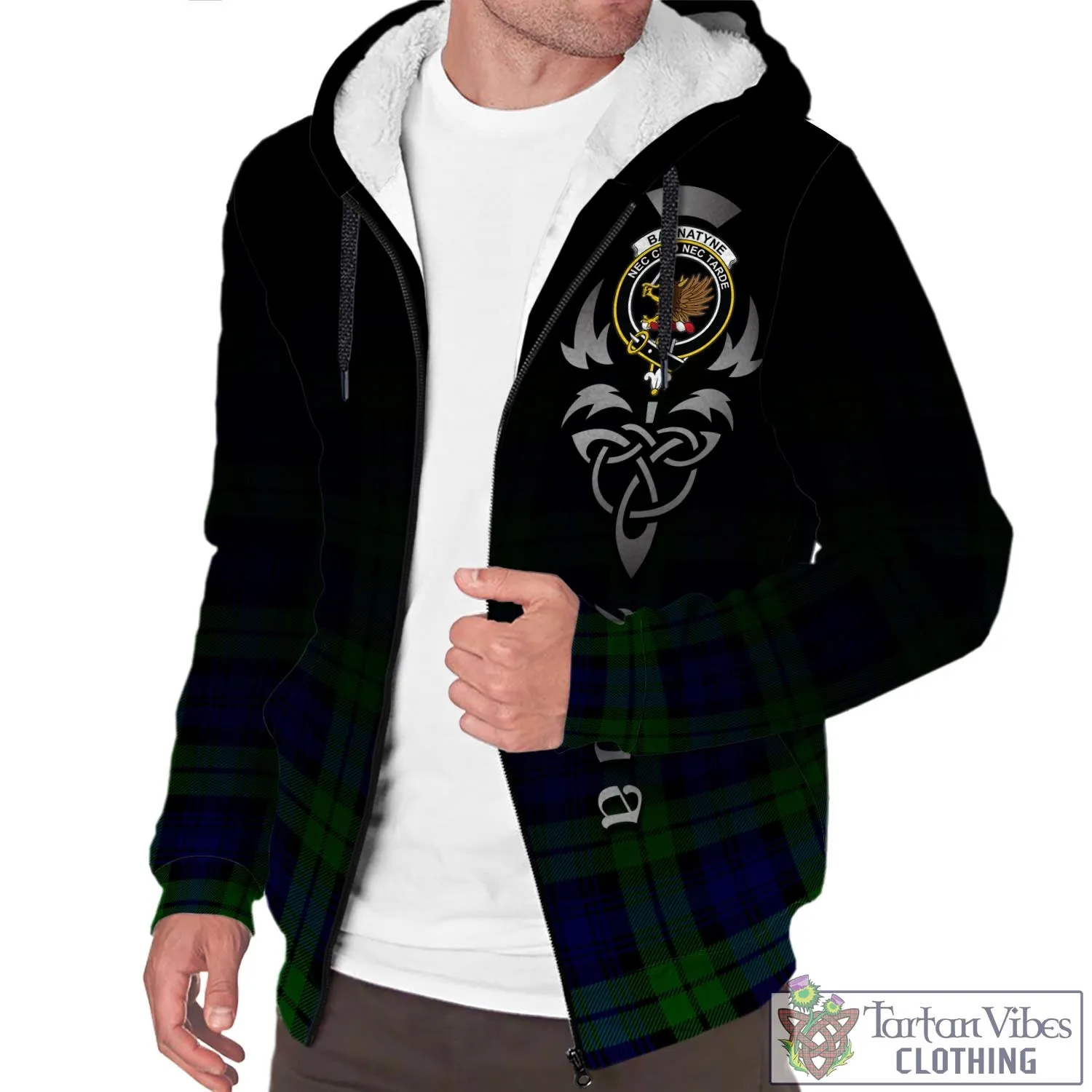 Bannatyne Tartan Sherpa Hoodie Featuring Alba Gu Brath Family Crest Celtic Inspired