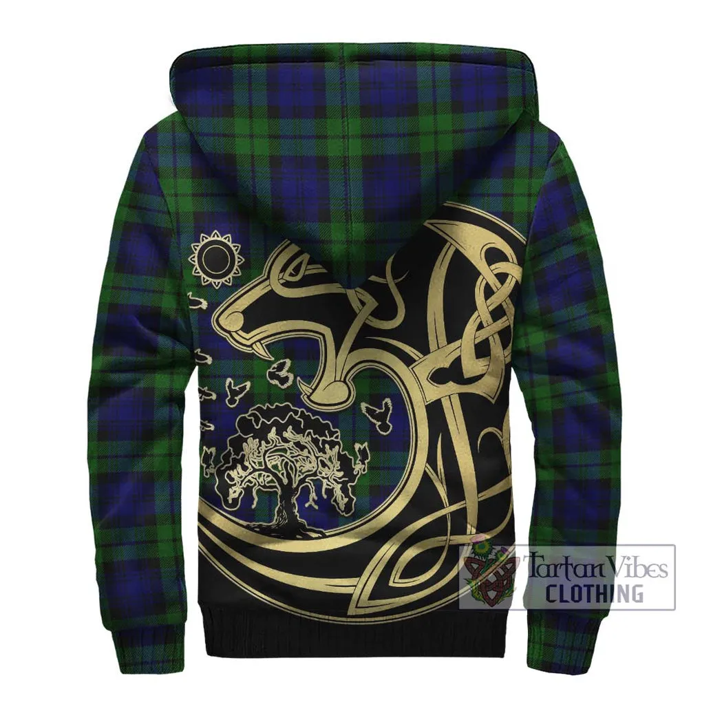 Bannatyne Tartan Sherpa Hoodie with Family Crest Celtic Wolf Style