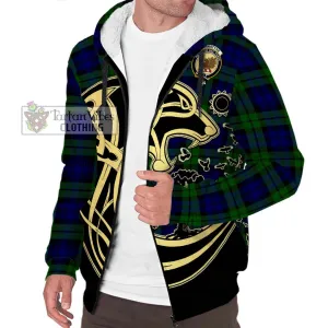 Bannatyne Tartan Sherpa Hoodie with Family Crest Celtic Wolf Style