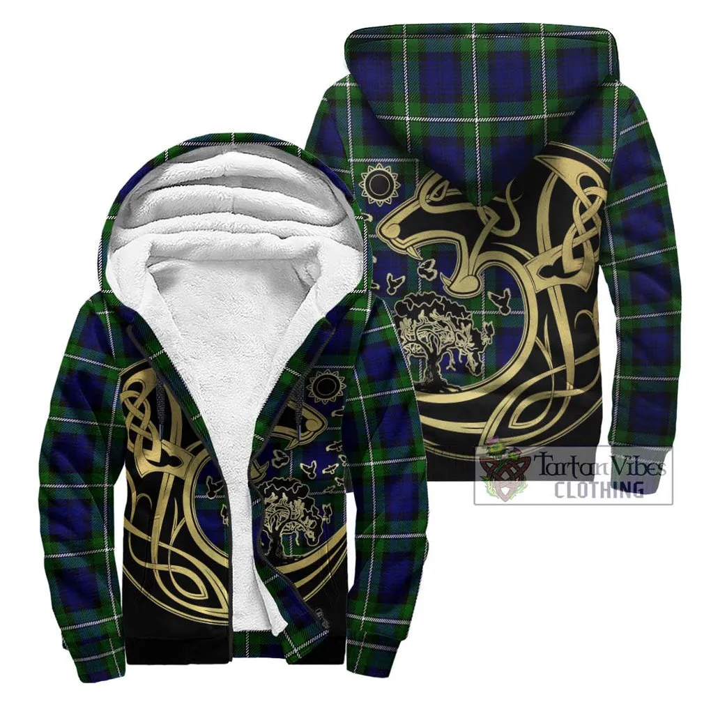 Bannerman Tartan Sherpa Hoodie with Family Crest Celtic Wolf Style