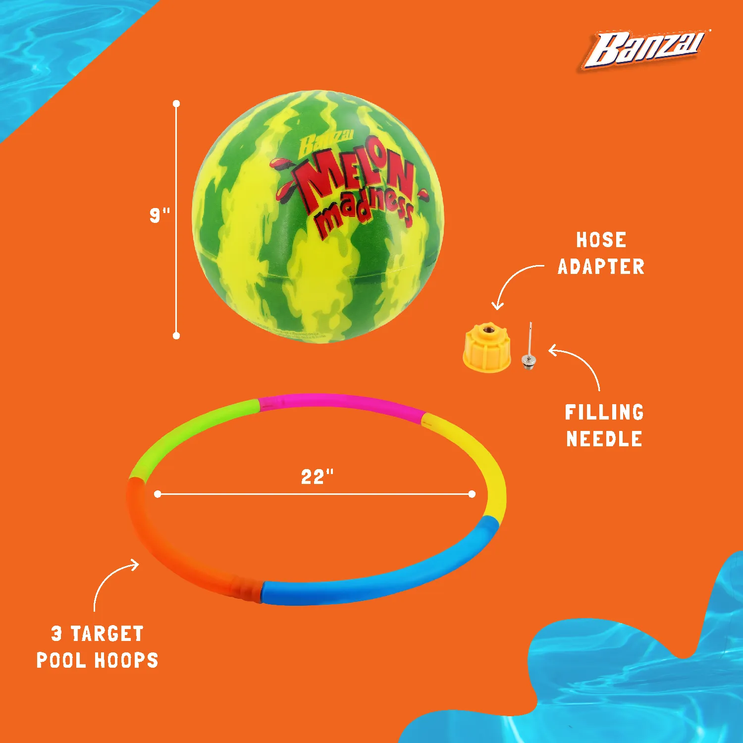 Banzai Madness Pool Challenge Underwater Water-Filled Ball w/ Target Hoop (Used)