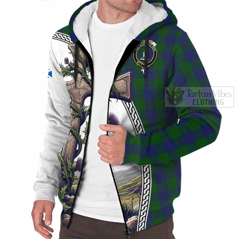 Barclay Tartan Sherpa Hoodie with Family Crest and St. Andrew's Cross Accented by Thistle Vines