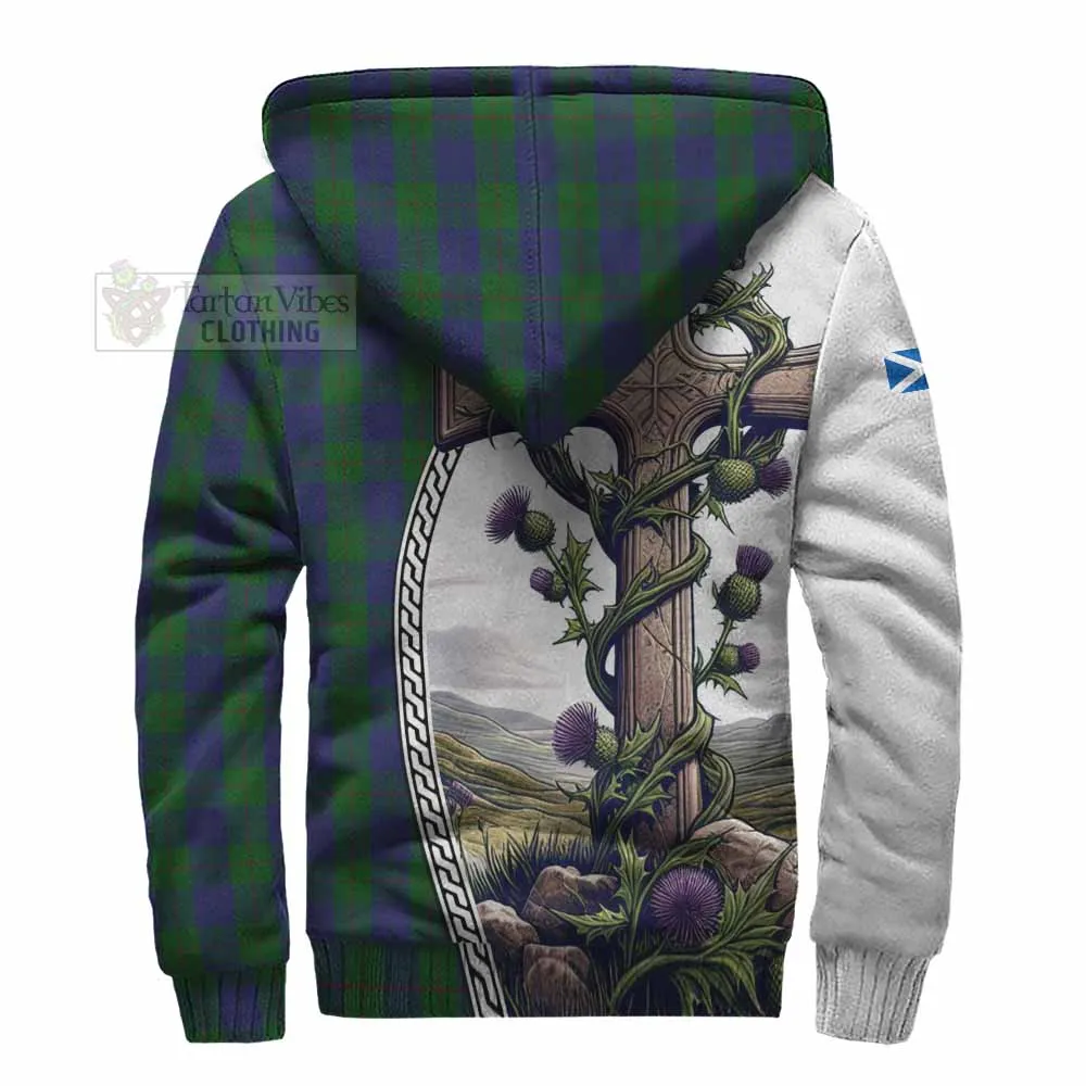 Barclay Tartan Sherpa Hoodie with Family Crest and St. Andrew's Cross Accented by Thistle Vines