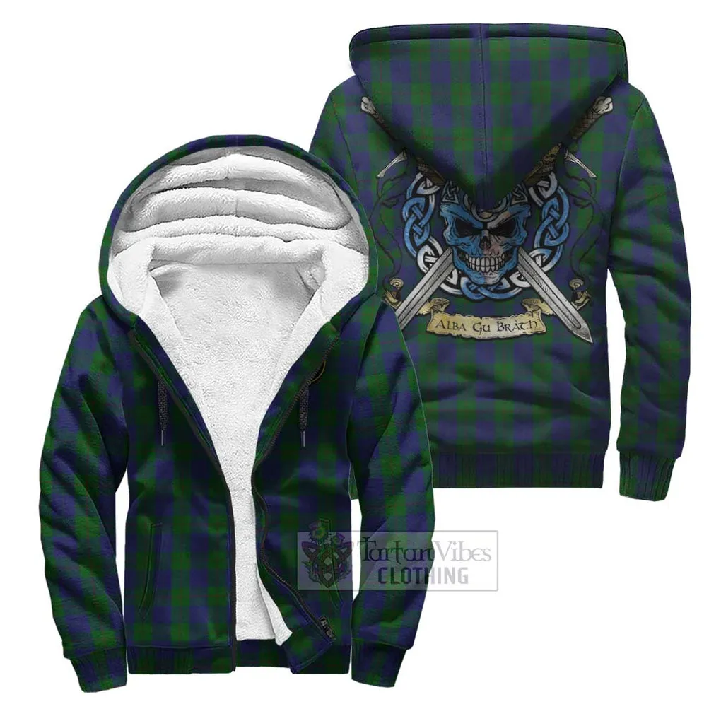 Barclay Tartan Sherpa Hoodie with Family Crest Celtic Skull Style