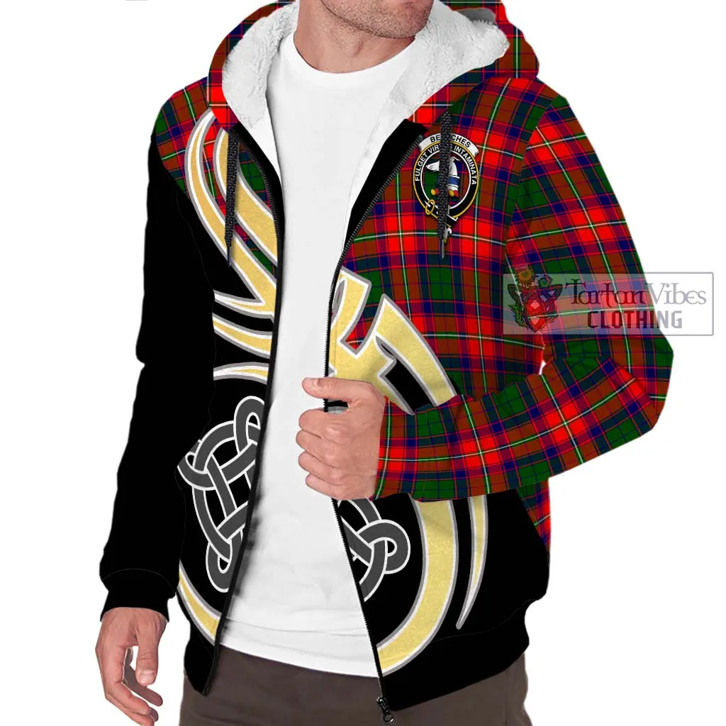 Belsches Tartan Sherpa Hoodie with Family Crest and Celtic Symbol Style