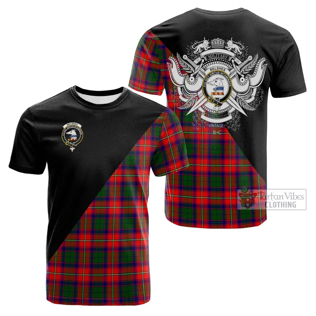 Belshes Tartan Cotton T-shirt with Family Crest and Military Logo Style