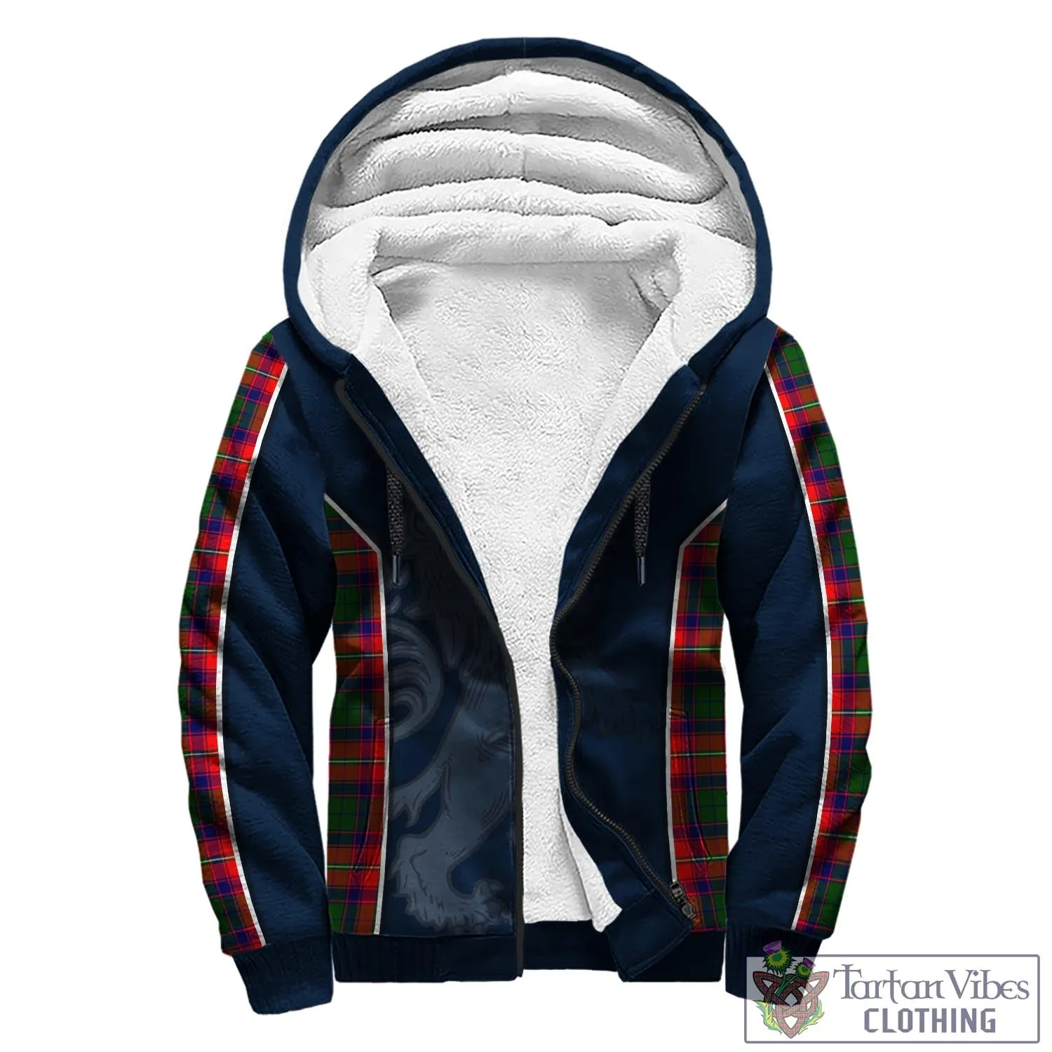 Belshes Tartan Sherpa Hoodie with Family Crest and Lion Rampant Vibes Sport Style