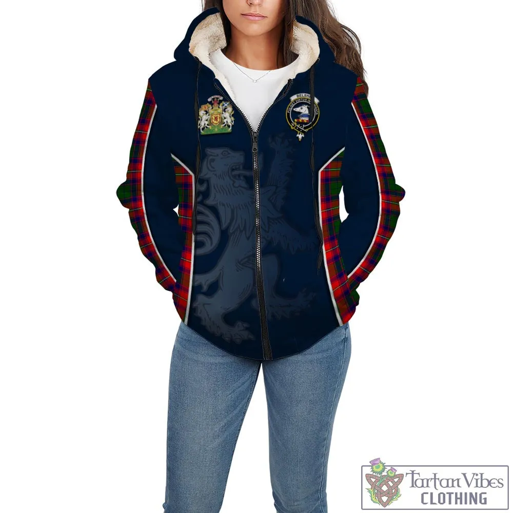 Belshes Tartan Sherpa Hoodie with Family Crest and Lion Rampant Vibes Sport Style