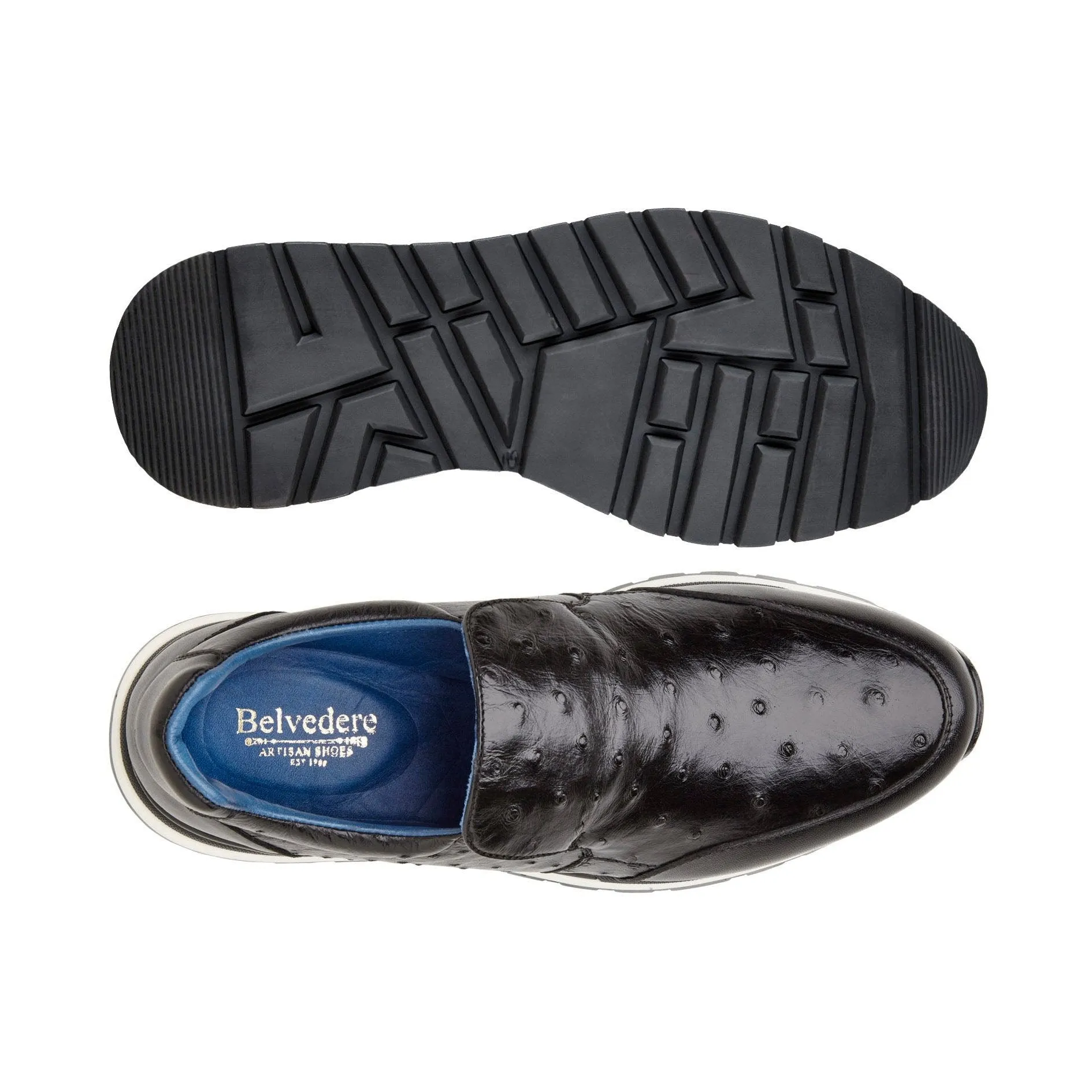 Belvedere Cramer in Back Ostrich & Leather Slip-on Sneakers