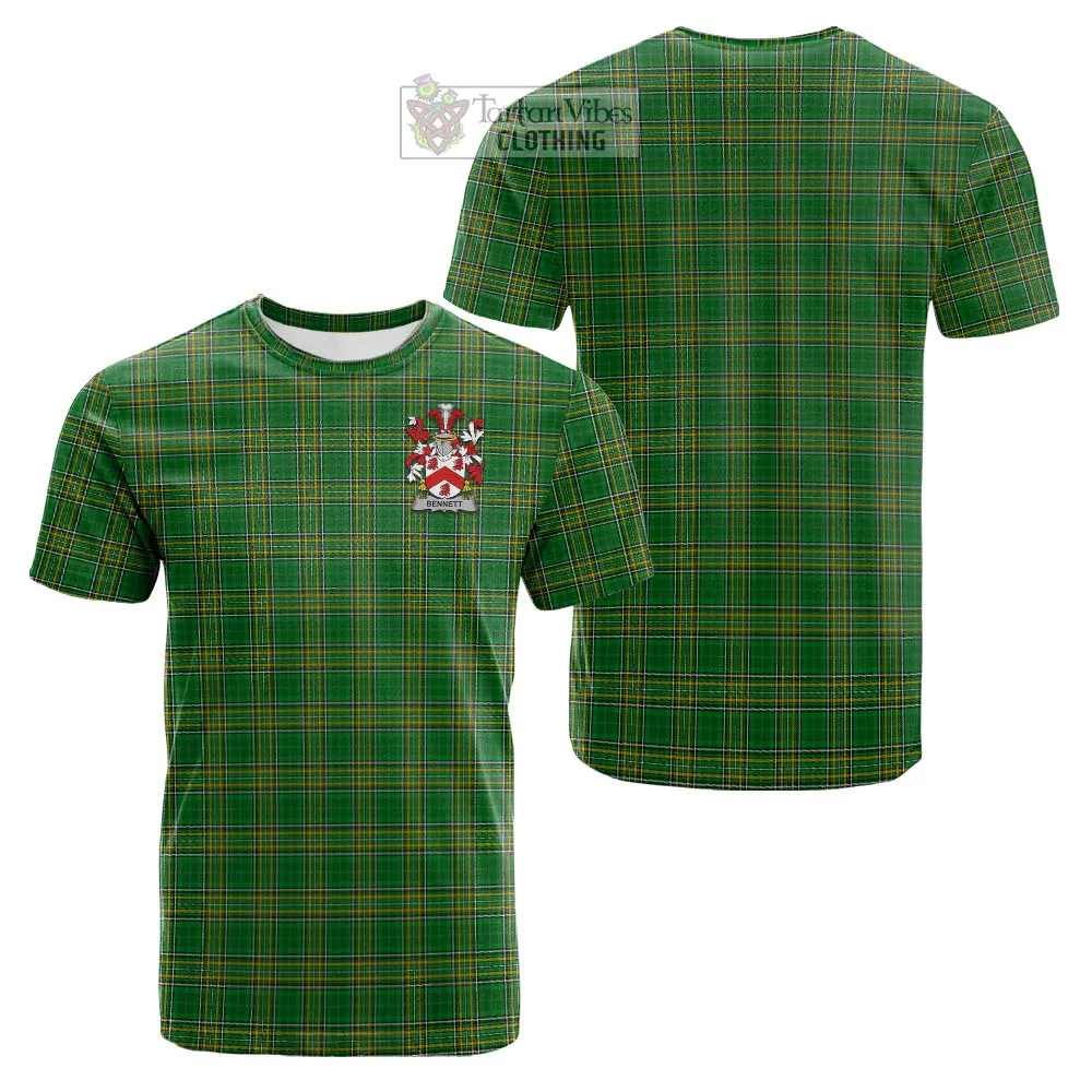 Bennett Irish Clan Tartan Cotton T-shirt with Coat of Arms