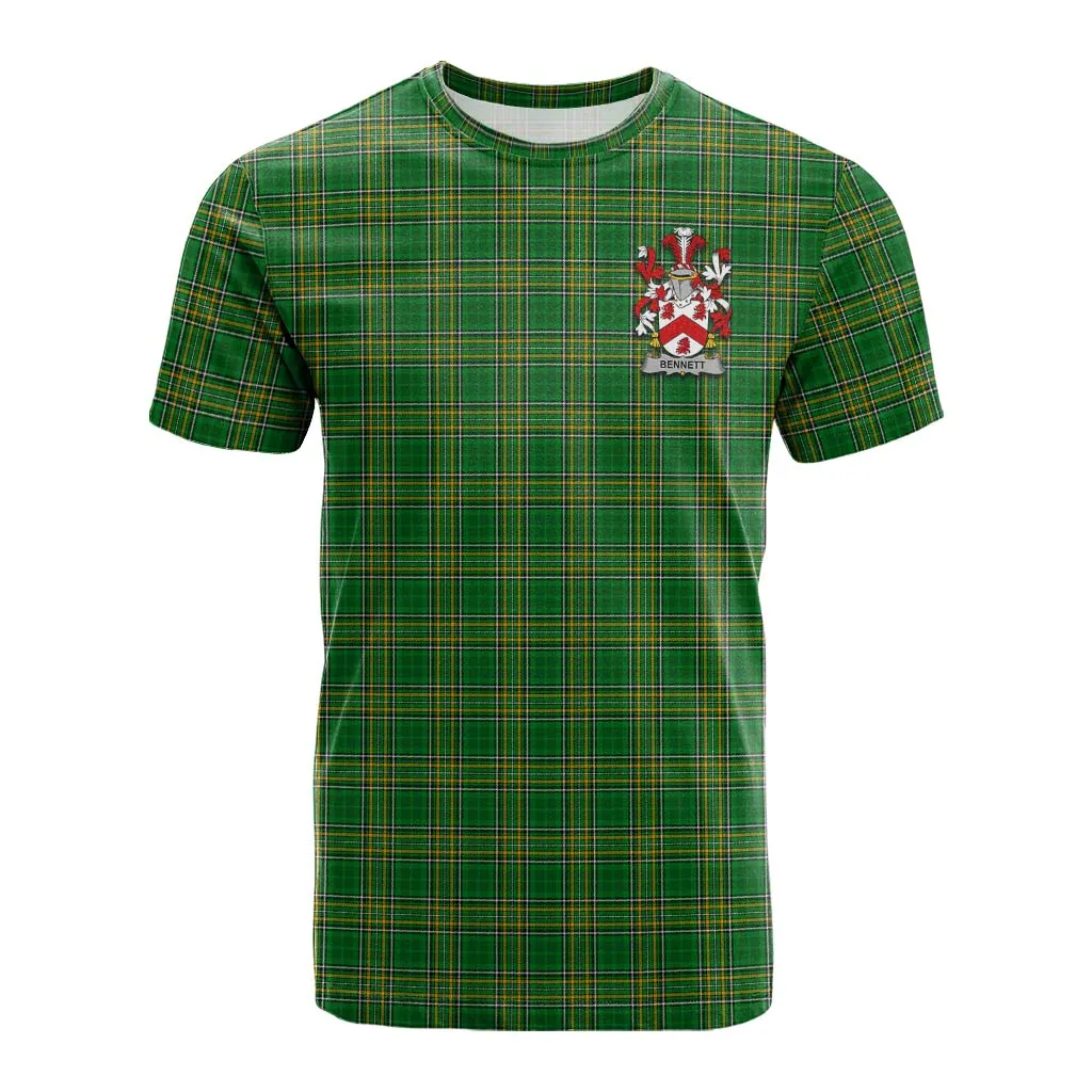 Bennett Irish Clan Tartan Cotton T-shirt with Coat of Arms