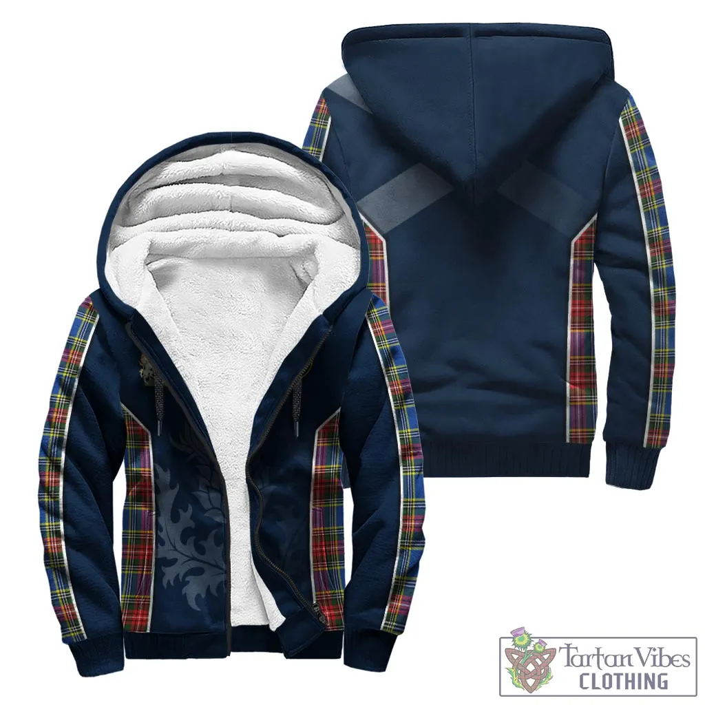 Bethune Tartan Sherpa Hoodie with Family Crest and Scottish Thistle Vibes Sport Style