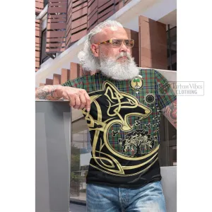 Bisset Tartan Cotton T-shirt with Family Crest Celtic Wolf Style