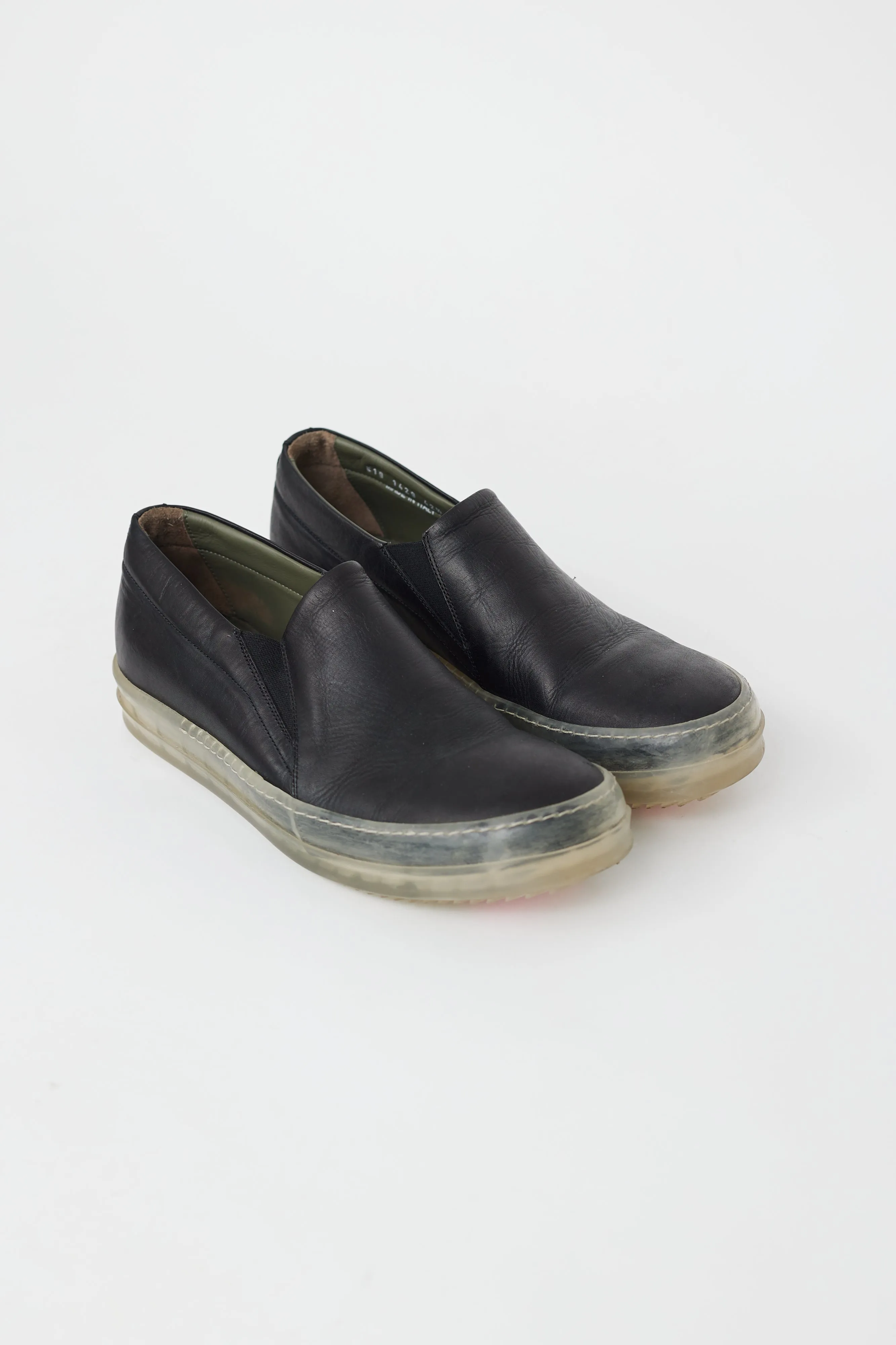 Black Leather & Clear Sole Boat Sneaker