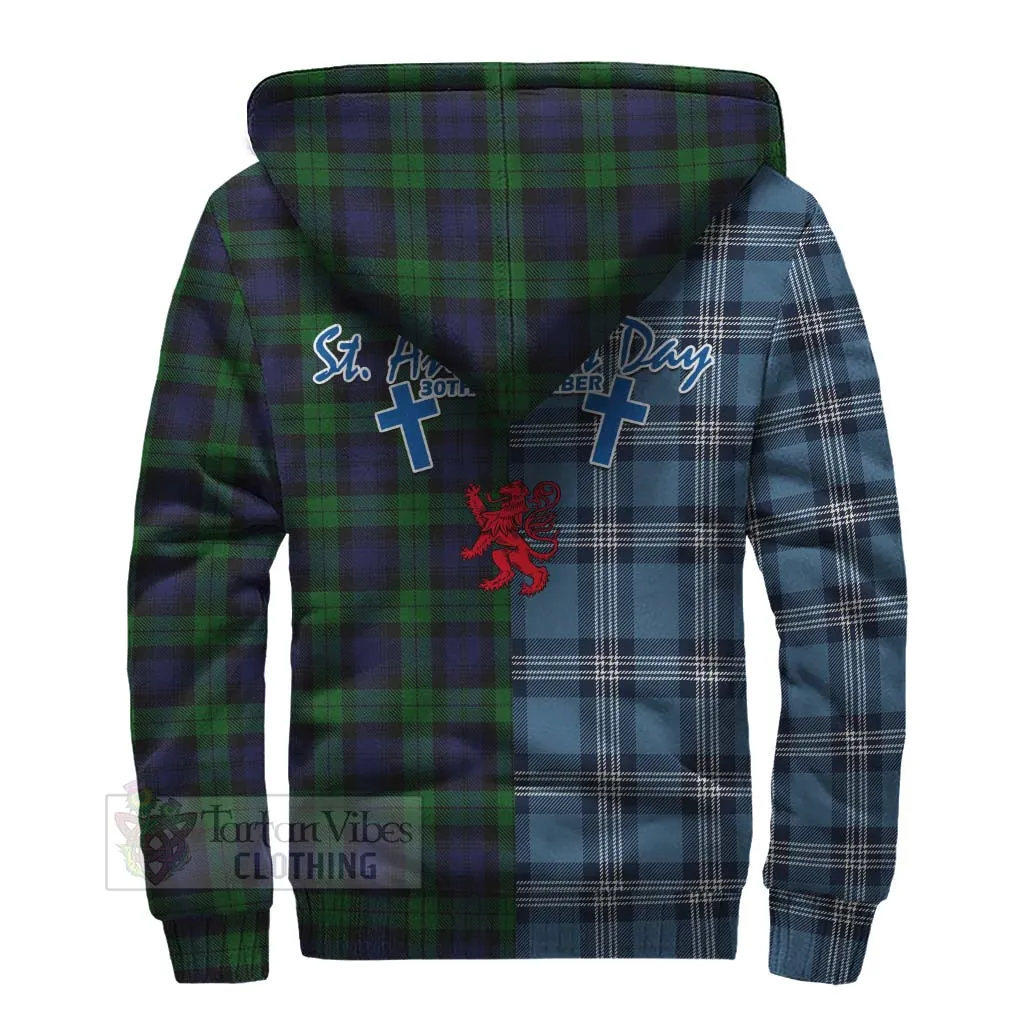 Black Watch Tartan Sherpa Hoodie Happy St. Andrew's Day Half Tartan Style