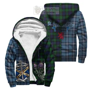 Black Watch Tartan Sherpa Hoodie Happy St. Andrew's Day Half Tartan Style