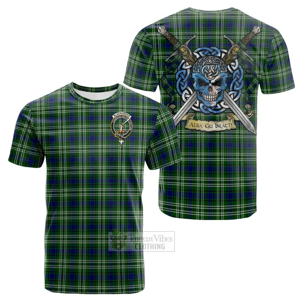 Blackadder Tartan Cotton T-shirt with Family Crest Celtic Skull Style